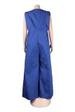 Red Casual Solid Color Basic O Neck Loose Jumpsuits