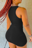 Black Sexy Print Patchwork V Neck Wrapped Skirt Dresses