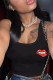 Black Casual Lips Print Backless Patchwork U Neck Tops