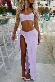 Yellow Sexy Solid Color Backless High Slit Patchwork Spaghetti Strap Sleeveless Two Pieces