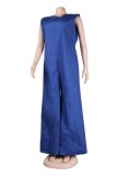 Red Casual Solid Color Basic O Neck Loose Jumpsuits