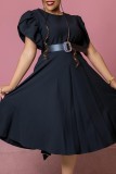 Red Casual Solid Color With Belt O Neck Short Sleeve Short Sleeve Dress