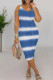 Blue Casual Tie Dye Patchwork Spaghetti Strap Sling Dresses