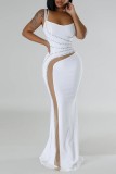 White Sexy Formal Prom Patchwork Backless Hot Drill Spaghetti Strap Evening Dresses