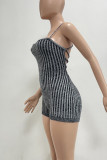 Pink Sexy Solid Color Backless Cross Straps Patchwork Halter Skinny Rompers