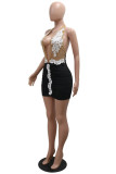 Black Sexy Patchwork Backless Ruched Halter Wrapped Skirt Dresses