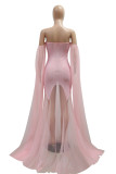 Pink Sexy Formal Solid Color Patchwork Backless Pearls Decor Hot Drill Strapless Evening Dresses