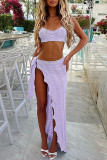 Yellow Sexy Solid Color Backless High Slit Patchwork Spaghetti Strap Sleeveless Two Pieces