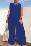 Red Casual Solid Color Basic O Neck Loose Jumpsuits