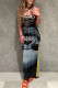 Yellow Casual Print Hollow Out Patchwork Asymmetrical Collar Long Dresses