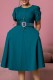 Green Casual Solid Color With Belt O Neck Short Sleeve Short Sleeve Dress