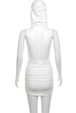 White Sexy Solid Color Patchwork Deep V Neck Wrapped Skirt Dresses