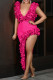 Rose Red Sexy Solid Color Backless Irregular Deep V Neck Evening Dresses (Subject To The Actual Object)
