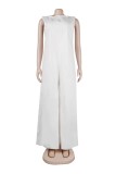 Red Casual Solid Color Basic O Neck Loose Jumpsuits