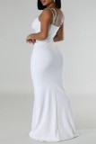 White Sexy Formal Prom Patchwork Backless Hot Drill Spaghetti Strap Evening Dresses
