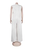 Red Casual Solid Color Basic O Neck Loose Jumpsuits