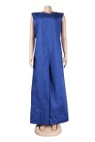 Red Casual Solid Color Basic O Neck Loose Jumpsuits