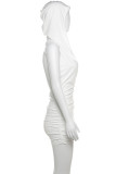 White Sexy Solid Color Patchwork Deep V Neck Wrapped Skirt Dresses
