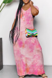 Multicolor Casual Gradient Color Pocket Patchwork V Neck Straight Dresses
