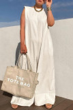 Red Casual Solid Color Basic O Neck Loose Jumpsuits