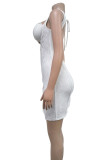White Sexy Solid Color Hollow Out Backless Strap Design Patchwork U Neck Wrapped Skirt Dresses