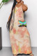 Yellow Casual Gradient Color Pocket Patchwork V Neck Straight Dresses