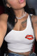 White Casual Lips Print Backless Patchwork U Neck Tops