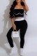 Black Casual Sportswear Patchwork Backless Contrast Spaghetti Strap Sleeveless Two Pieces