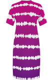 Orange Casual Street Striped Print Pocket Contrast V Neck Printed Plus Size Dresses