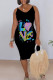 Blue Pink Casual Daily Leopard Print Letter Print V Neck Sling Dresses