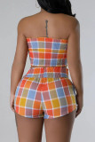 Colour Sexy Colorblock Pocket Backless Patchwork Strapless Sleeveless Two Pieces