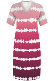 Orange Casual Street Striped Print Pocket Contrast V Neck Printed Plus Size Dresses