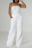 White Sexy Casual Daily Solid Color Backless Strapless Sleeveless Two Pieces