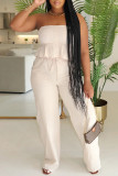 White Sexy Casual Daily Solid Color Backless Strapless Sleeveless Two Pieces
