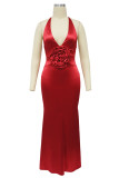 Black Celebrities Flowers Hollow Out Patchwork V Neck Evening Dresses