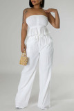 White Sexy Casual Daily Solid Color Backless Strapless Sleeveless Two Pieces