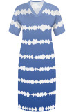 Orange Casual Street Striped Print Pocket Contrast V Neck Printed Plus Size Dresses