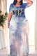 Blue Pink Casual Street Gradient Print Letter Print O Neck Printed Dresses