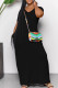 Black Casual Solid Color Pocket Patchwork V Neck Long Dresses