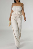 White Sexy Casual Daily Solid Color Backless Strapless Sleeveless Two Pieces