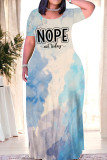 Orange Green Casual Street Gradient Print Letter Print O Neck Printed Dresses
