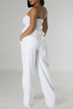 White Sexy Casual Daily Solid Color Backless Strapless Sleeveless Two Pieces