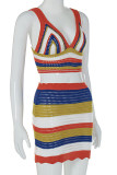 Colour Sexy Colorblock Patchwork V Neck Sleeveless Two Pieces