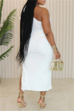 Orange Casual Solid Backless Slit Oblique Collar Sleeveless Two Pieces