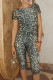 Leopard Print Street Leopard Print Patchwork O Neck Skinny Rompers