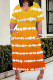 Orange Casual Street Striped Print Pocket Contrast V Neck Printed Plus Size Dresses