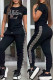 Black Casual Street Letter Print Embroidered Patchwork O Neck Short Sleeve Two Pieces