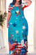 Cyanine Casual Print Patchwork O Neck Straight Dresses