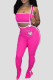 Rose Red Sweet Patchwork Slit Strapless Sleeveless Two Pieces