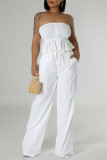 White Sexy Casual Daily Solid Color Backless Strapless Sleeveless Two Pieces